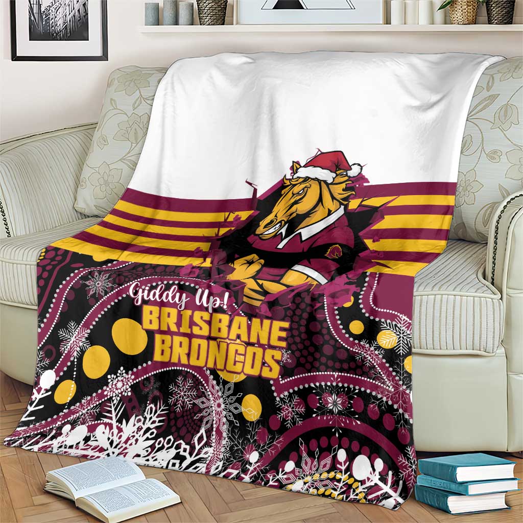 Broncos Rugby Christmas Blanket Brisbane Giddy Up Aboriginal Art - Aussie Hoodie