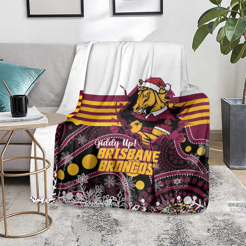 Broncos Rugby Christmas Blanket Brisbane Giddy Up Aboriginal Art - Aussie Hoodie