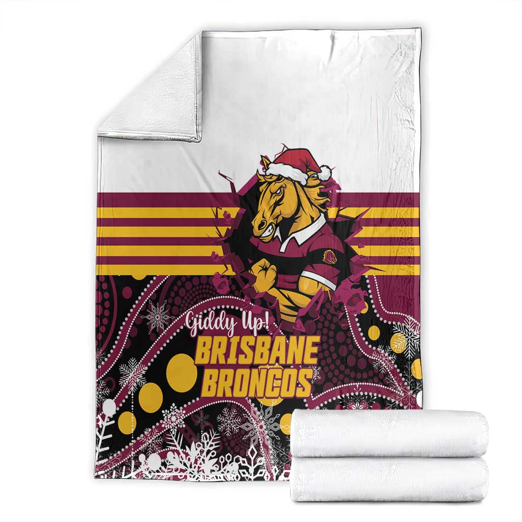 Broncos Rugby Christmas Blanket Brisbane Giddy Up Aboriginal Art - Aussie Hoodie