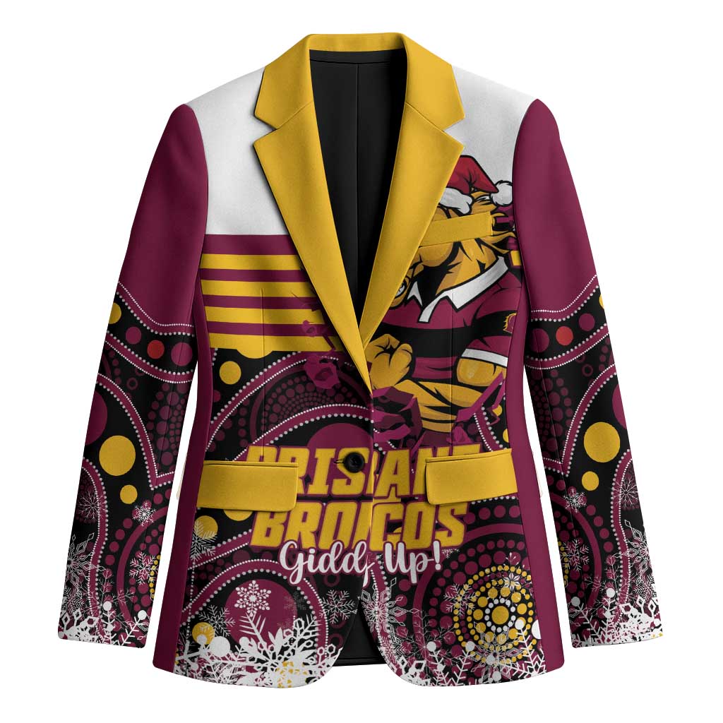 Custom Broncos Rugby Christmas Blazer Brisbane Giddy Up Aboriginal Art - Aussie Hoodie
