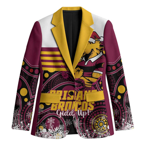 Custom Broncos Rugby Christmas Blazer Brisbane Giddy Up Aboriginal Art - Aussie Hoodie