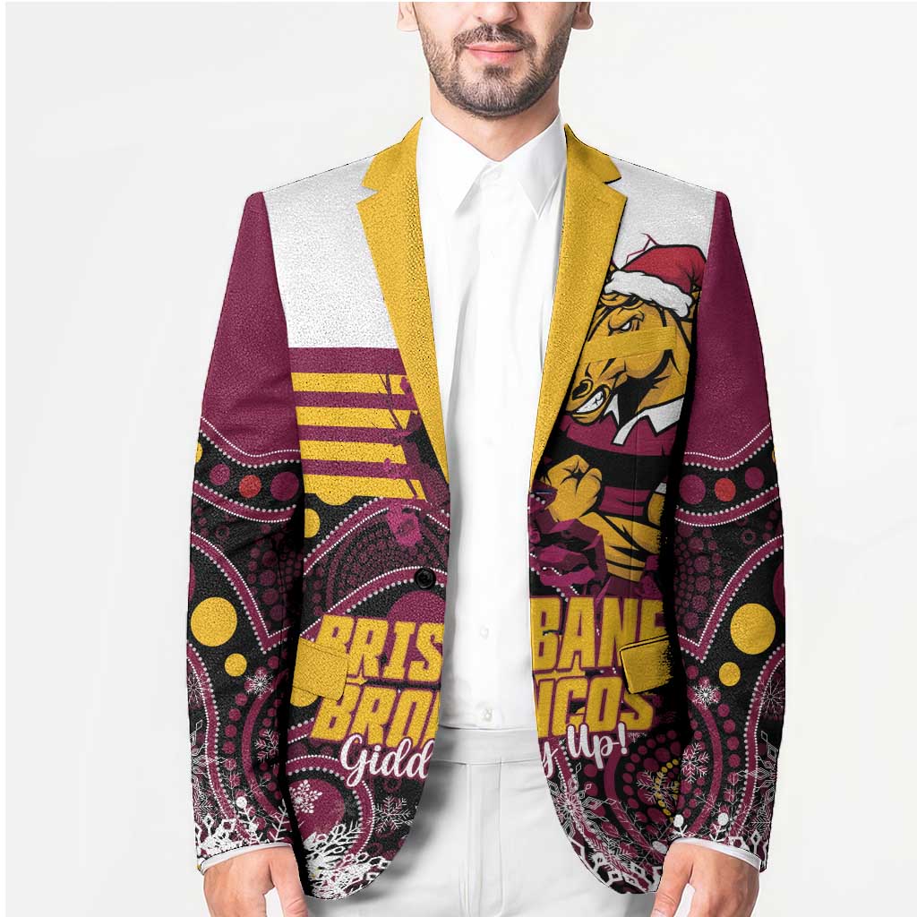 Custom Broncos Rugby Christmas Blazer Brisbane Giddy Up Aboriginal Art - Aussie Hoodie