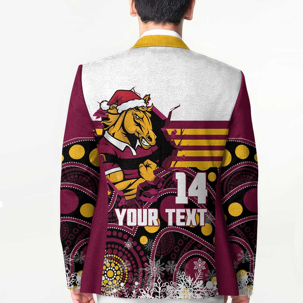 Custom Broncos Rugby Christmas Blazer Brisbane Giddy Up Aboriginal Art - Aussie Hoodie
