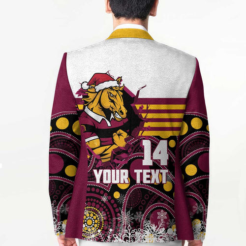 Custom Broncos Rugby Christmas Blazer Brisbane Giddy Up Aboriginal Art - Aussie Hoodie