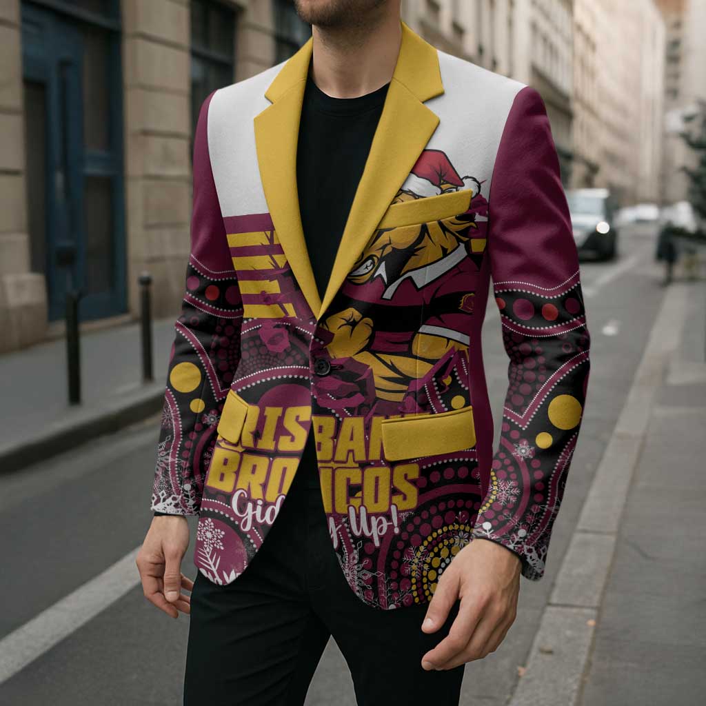 Custom Broncos Rugby Christmas Blazer Brisbane Giddy Up Aboriginal Art - Aussie Hoodie