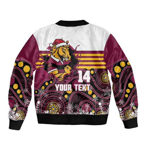 Custom Broncos Rugby Christmas Bomber Jacket Brisbane Giddy Up Aboriginal Art - Aussie Hoodie