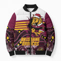 Custom Broncos Rugby Christmas Bomber Puffer Jacket Brisbane Giddy Up Aboriginal Art - Aussie Hoodie
