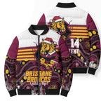 Custom Broncos Rugby Christmas Bomber Puffer Jacket Brisbane Giddy Up Aboriginal Art - Aussie Hoodie