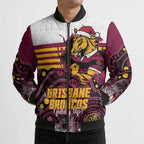 Custom Broncos Rugby Christmas Bomber Puffer Jacket Brisbane Giddy Up Aboriginal Art - Aussie Hoodie