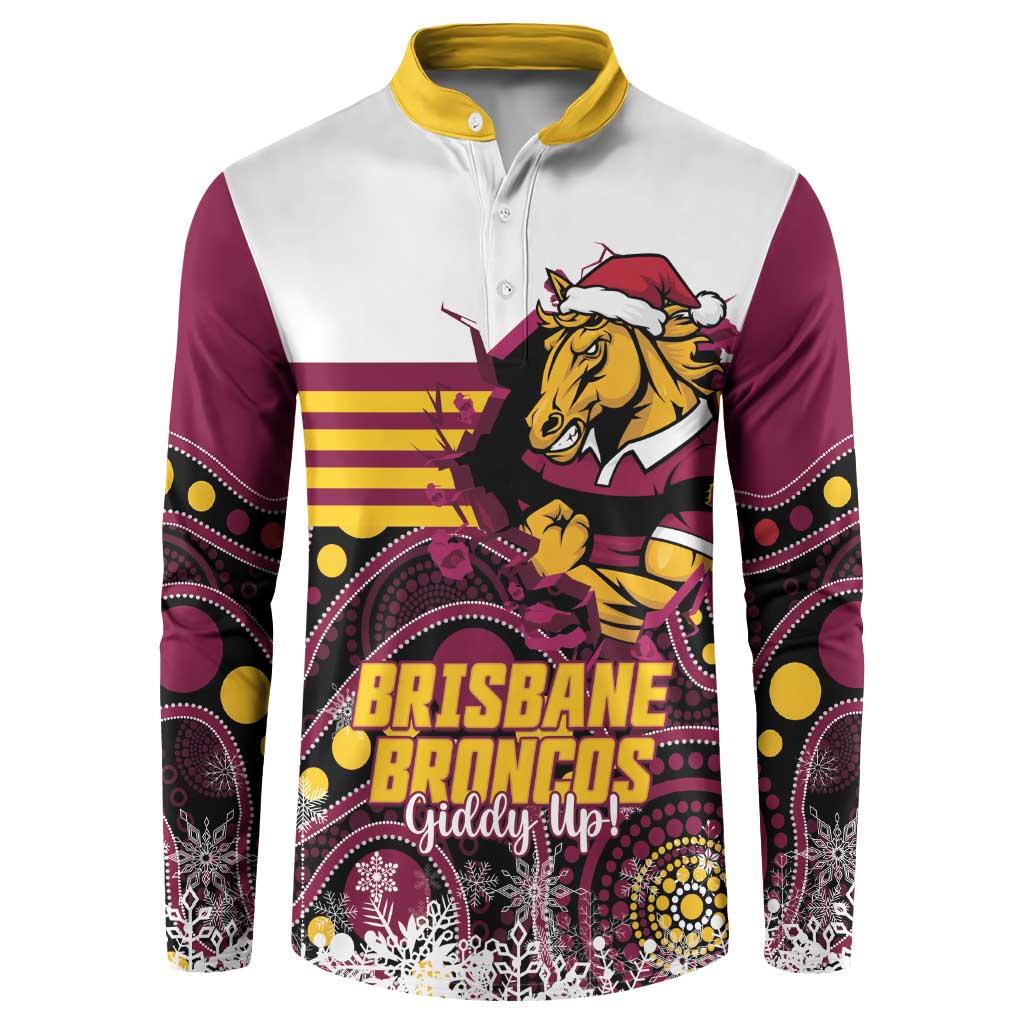Custom Broncos Rugby Christmas Button Sweatshirt Brisbane Giddy Up Aboriginal Art - Aussie Hoodie