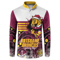 Custom Broncos Rugby Christmas Button Sweatshirt Brisbane Giddy Up Aboriginal Art - Aussie Hoodie