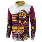 Custom Broncos Rugby Christmas Button Sweatshirt Brisbane Giddy Up Aboriginal Art - Aussie Hoodie