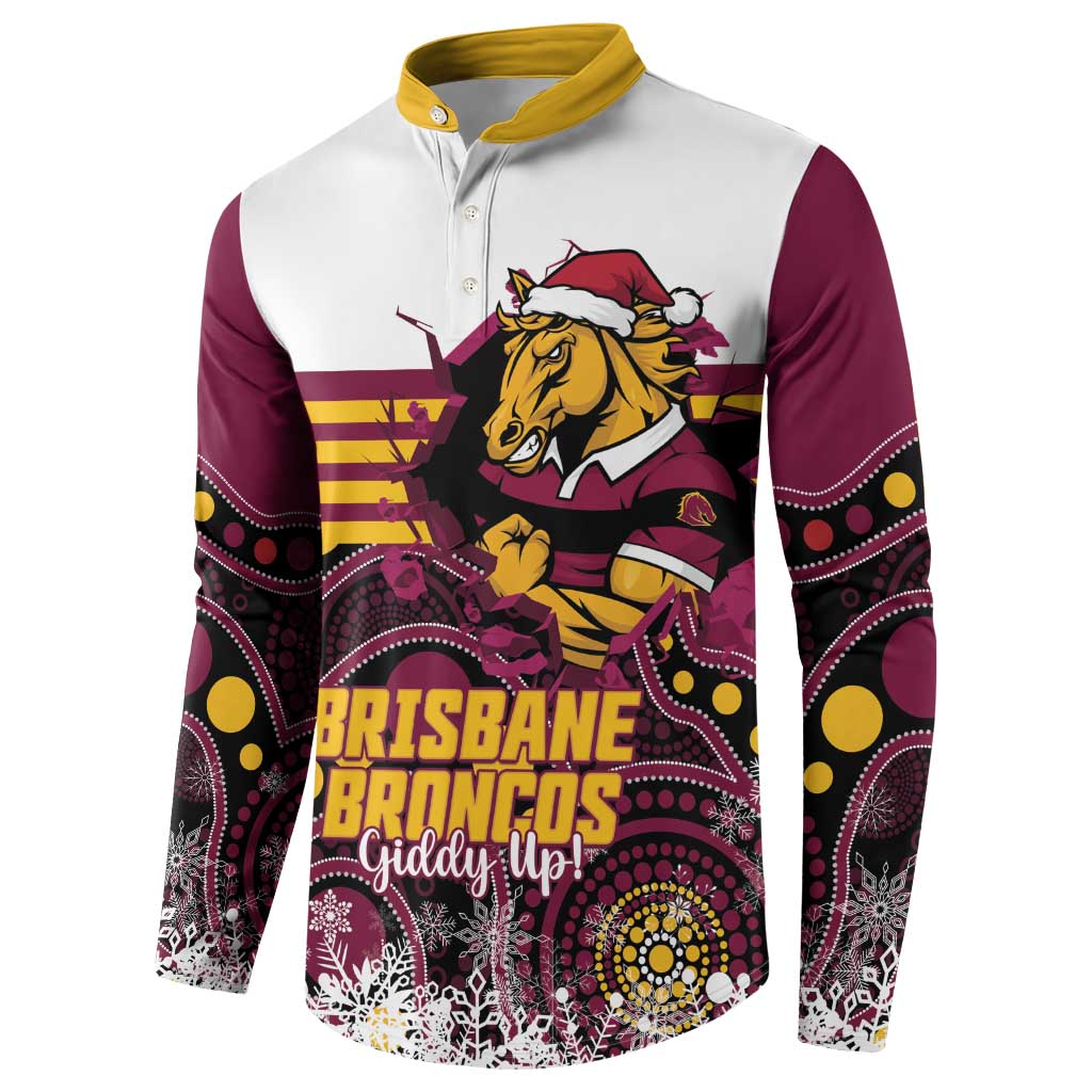 Custom Broncos Rugby Christmas Button Sweatshirt Brisbane Giddy Up Aboriginal Art - Aussie Hoodie