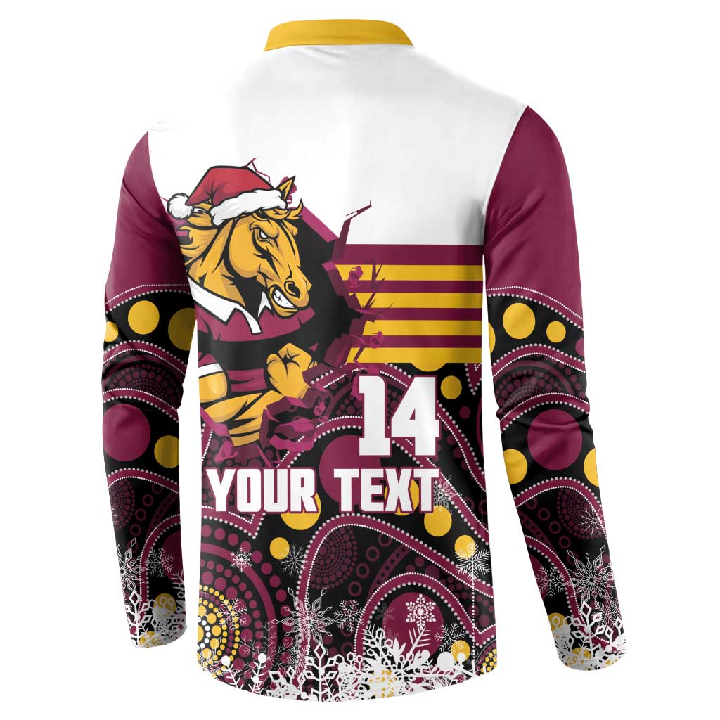 Custom Broncos Rugby Christmas Button Sweatshirt Brisbane Giddy Up Aboriginal Art - Aussie Hoodie