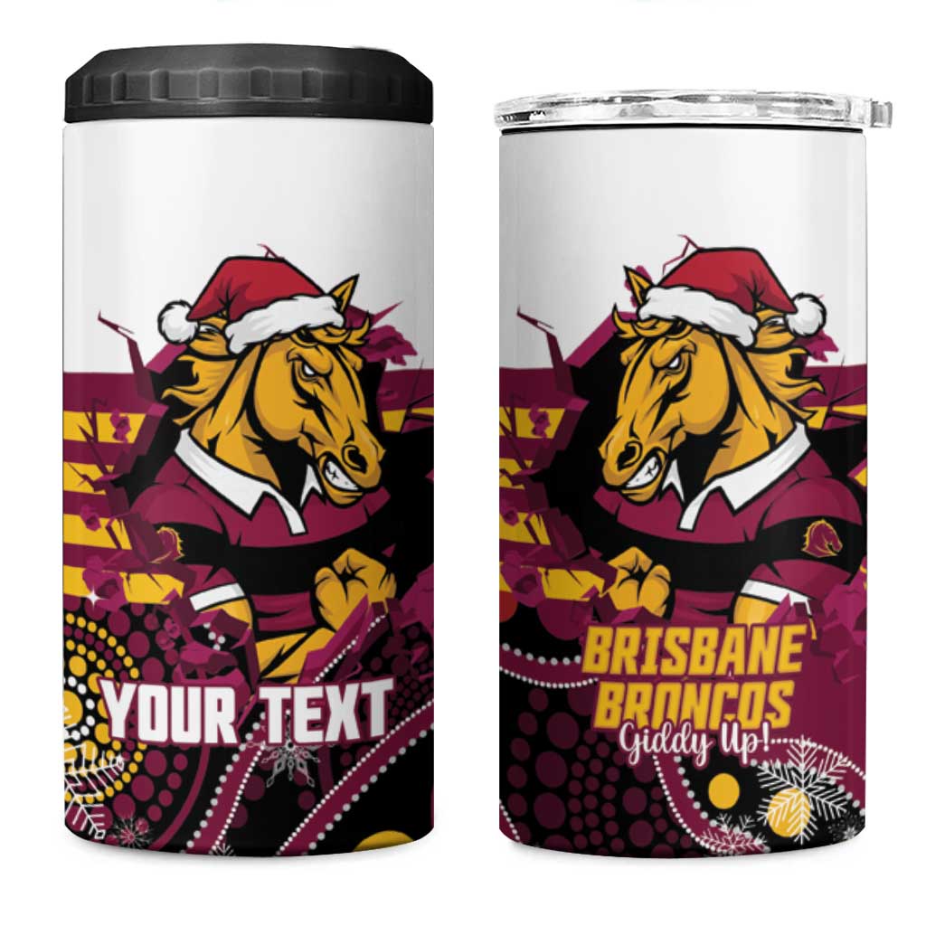 Custom Broncos Rugby Christmas 4 in 1 Can Cooler Tumbler Brisbane Giddy Up Aboriginal Art - Aussie Hoodie