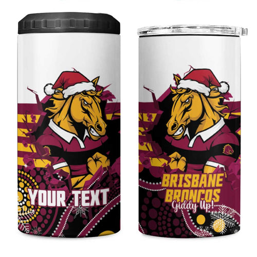 Custom Broncos Rugby Christmas 4 in 1 Can Cooler Tumbler Brisbane Giddy Up Aboriginal Art - Aussie Hoodie