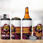 Custom Broncos Rugby Christmas 4 in 1 Can Cooler Tumbler Brisbane Giddy Up Aboriginal Art - Aussie Hoodie