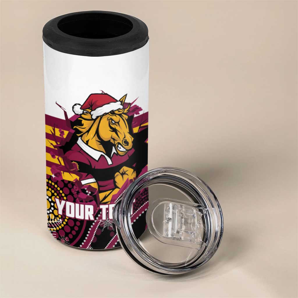 Custom Broncos Rugby Christmas 4 in 1 Can Cooler Tumbler Brisbane Giddy Up Aboriginal Art - Aussie Hoodie