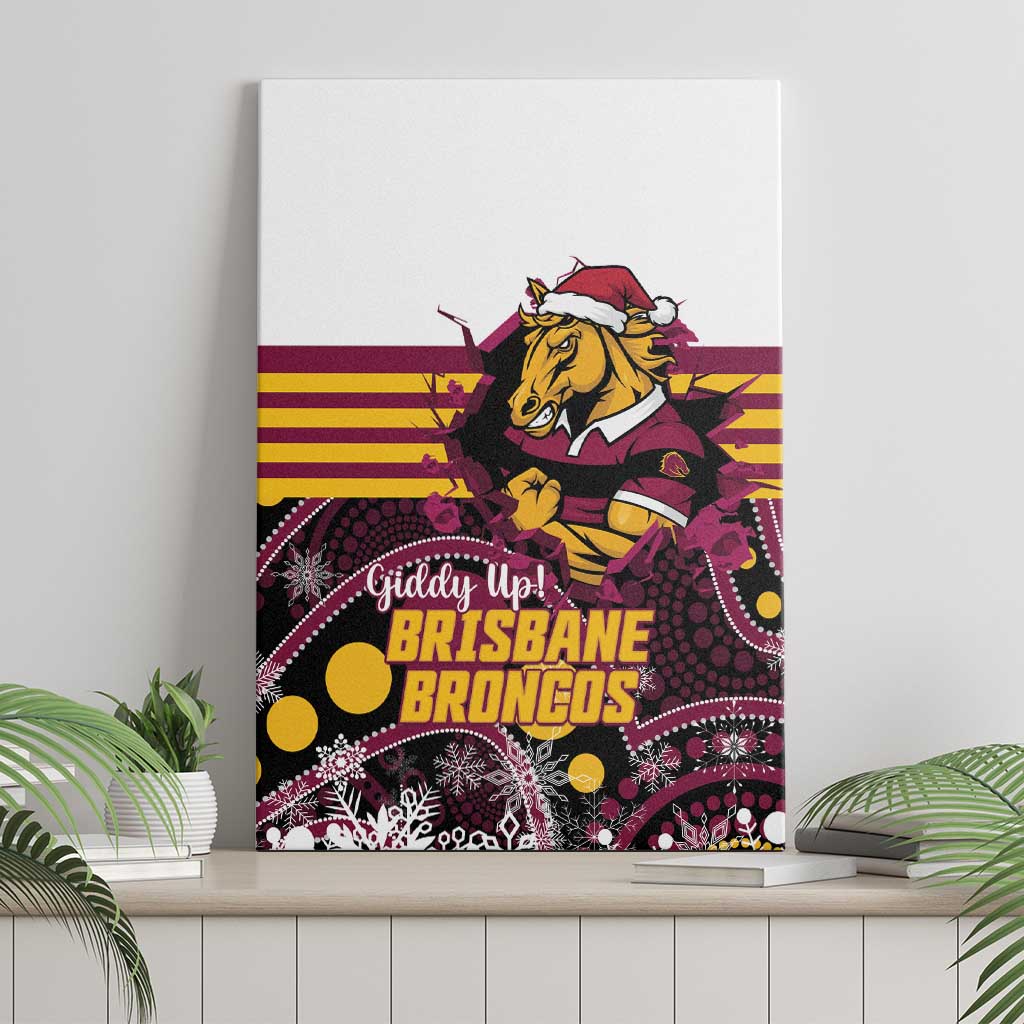 Broncos Rugby Christmas Canvas Wall Art Brisbane Giddy Up Aboriginal Art - Aussie Hoodie