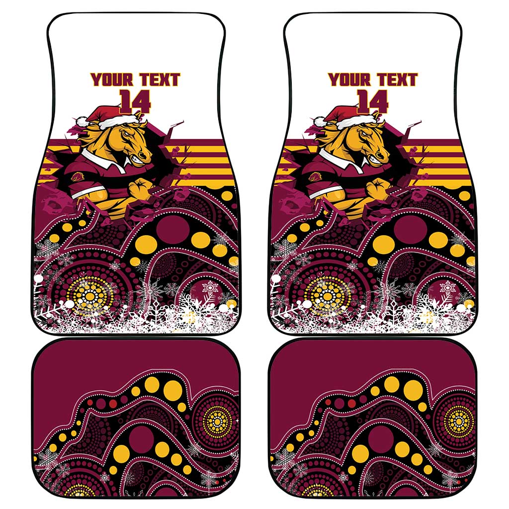 Custom Broncos Rugby Christmas Car Mats Brisbane Giddy Up Aboriginal Art - Aussie Hoodie