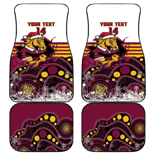 Custom Broncos Rugby Christmas Car Mats Brisbane Giddy Up Aboriginal Art - Aussie Hoodie