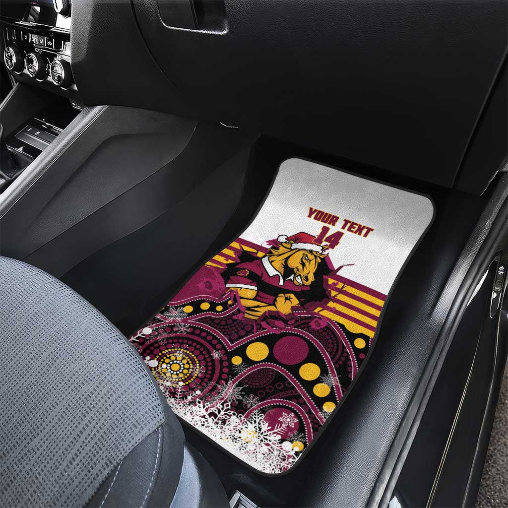 Custom Broncos Rugby Christmas Car Mats Brisbane Giddy Up Aboriginal Art - Aussie Hoodie