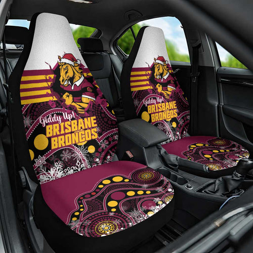 Broncos Rugby Christmas Car Seat Cover Brisbane Giddy Up Aboriginal Art - Aussie Hoodie