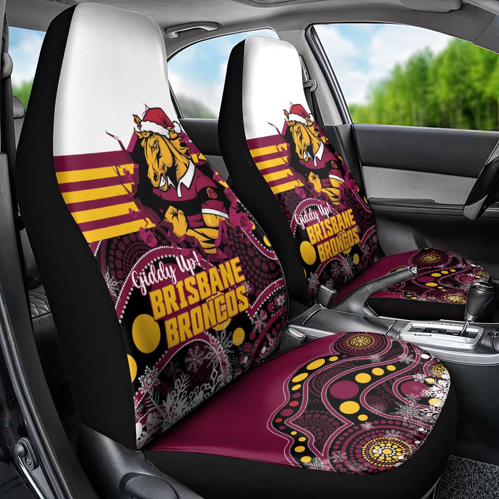 Broncos Rugby Christmas Car Seat Cover Brisbane Giddy Up Aboriginal Art - Aussie Hoodie
