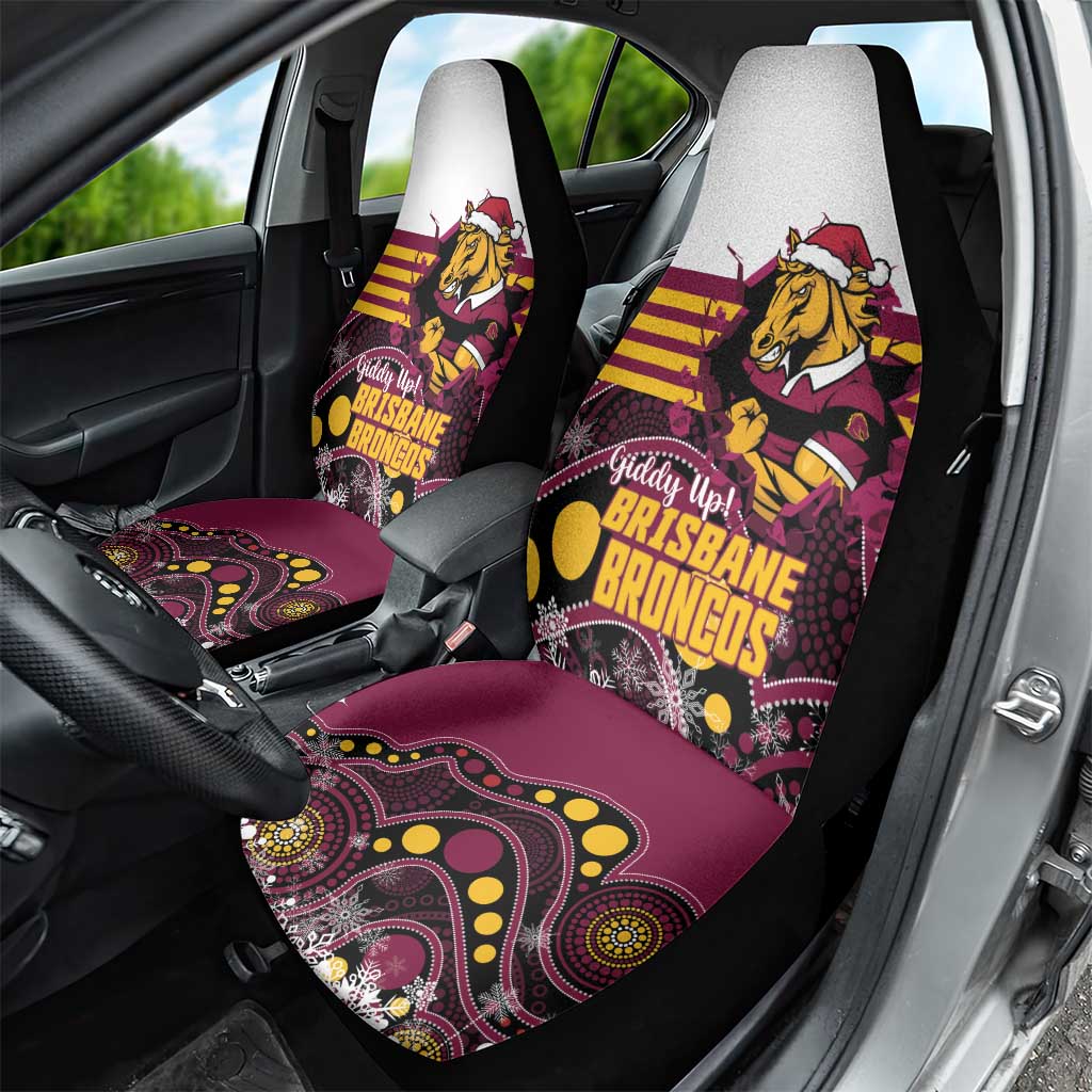 Broncos Rugby Christmas Car Seat Cover Brisbane Giddy Up Aboriginal Art - Aussie Hoodie