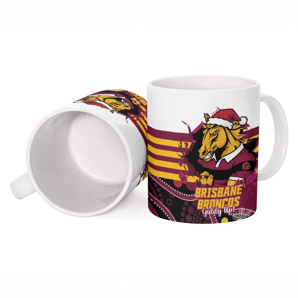 Custom Broncos Rugby Christmas Ceramic Mug Brisbane Giddy Up Aboriginal Art - Aussie Hoodie