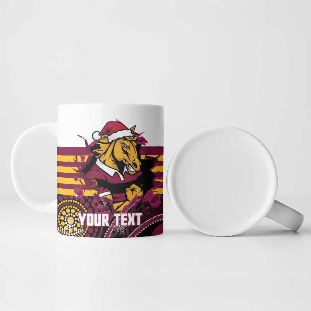 Custom Broncos Rugby Christmas Ceramic Mug Brisbane Giddy Up Aboriginal Art - Aussie Hoodie