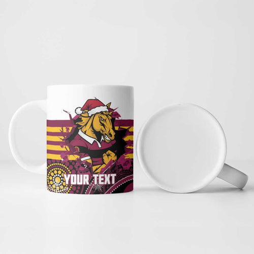 Custom Broncos Rugby Christmas Ceramic Mug Brisbane Giddy Up Aboriginal Art - Aussie Hoodie