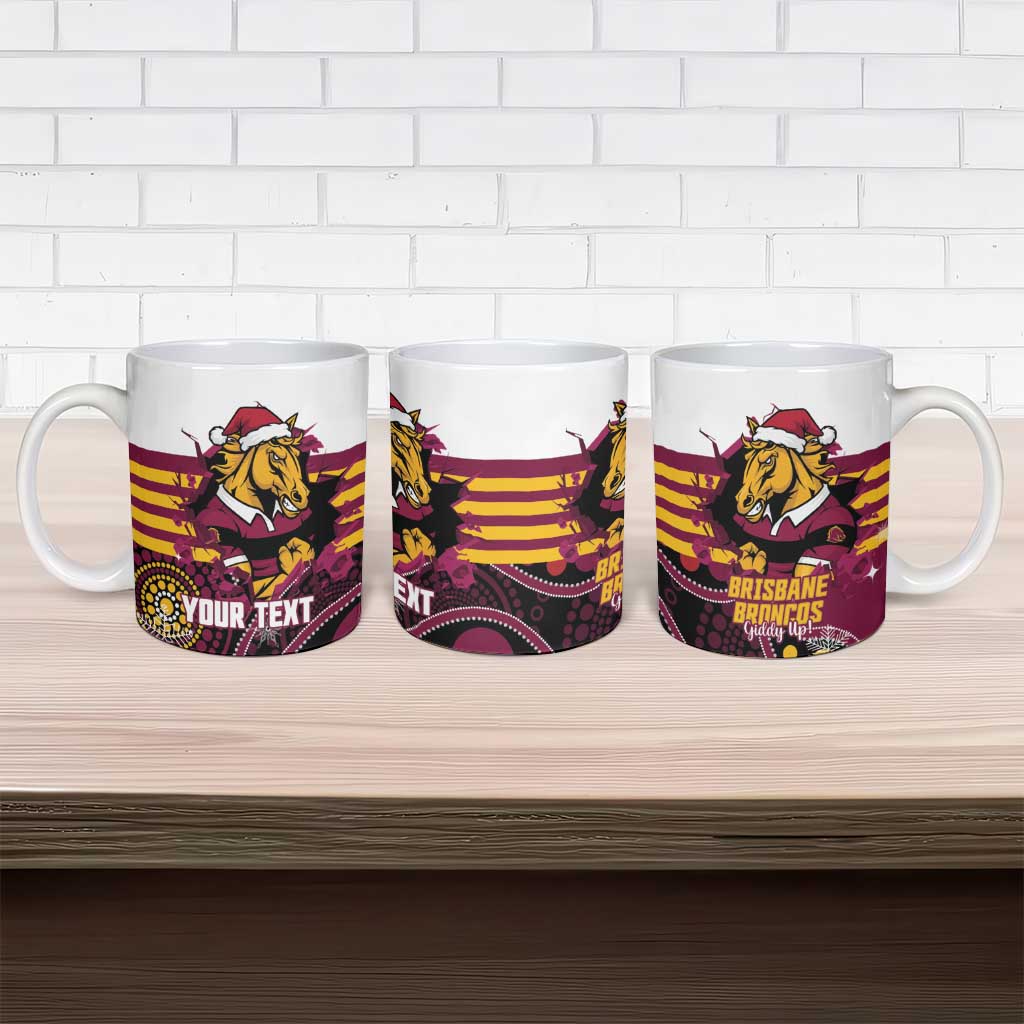 Custom Broncos Rugby Christmas Ceramic Mug Brisbane Giddy Up Aboriginal Art - Aussie Hoodie