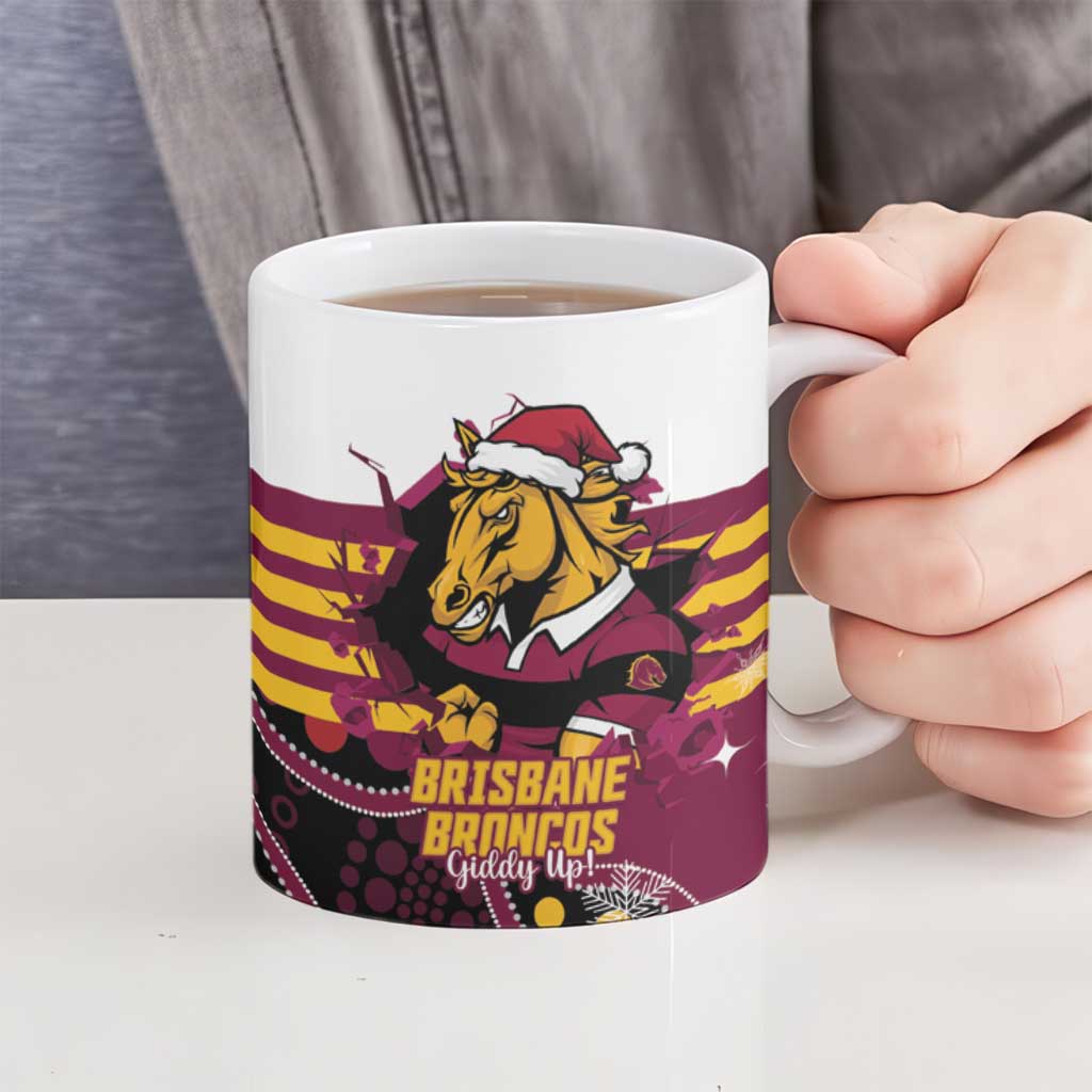Custom Broncos Rugby Christmas Ceramic Mug Brisbane Giddy Up Aboriginal Art - Aussie Hoodie