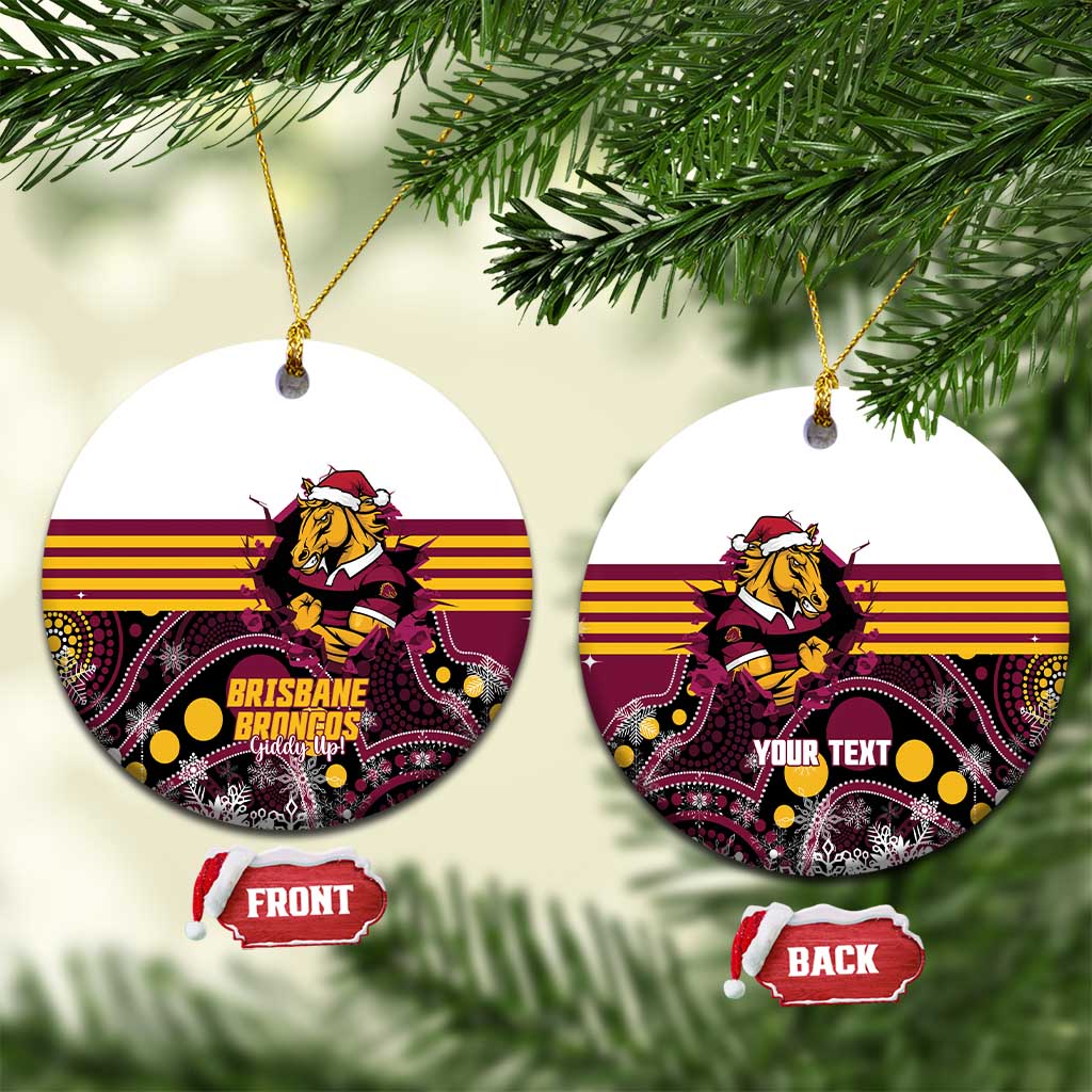 Custom Broncos Rugby Christmas Ceramic Ornament Brisbane Giddy Up Aboriginal Art - Aussie Hoodie