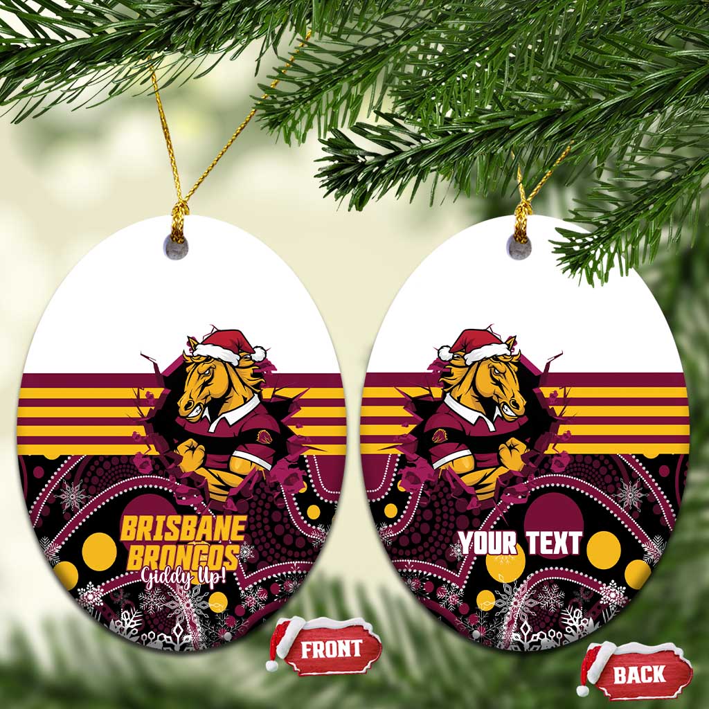 Custom Broncos Rugby Christmas Ceramic Ornament Brisbane Giddy Up Aboriginal Art - Aussie Hoodie