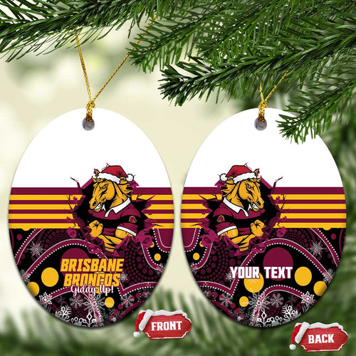 Custom Broncos Rugby Christmas Ceramic Ornament Brisbane Giddy Up Aboriginal Art - Aussie Hoodie
