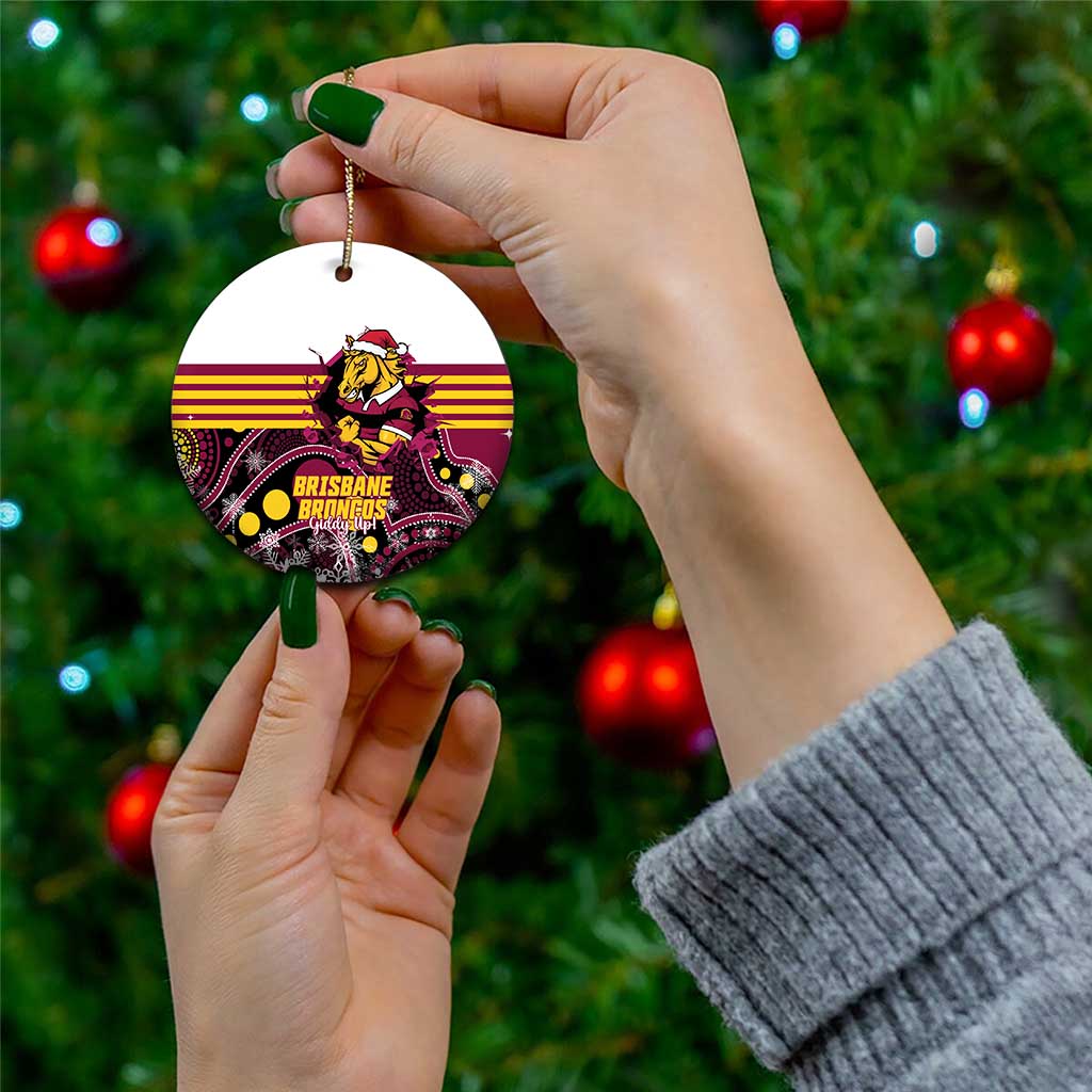 Custom Broncos Rugby Christmas Ceramic Ornament Brisbane Giddy Up Aboriginal Art - Aussie Hoodie