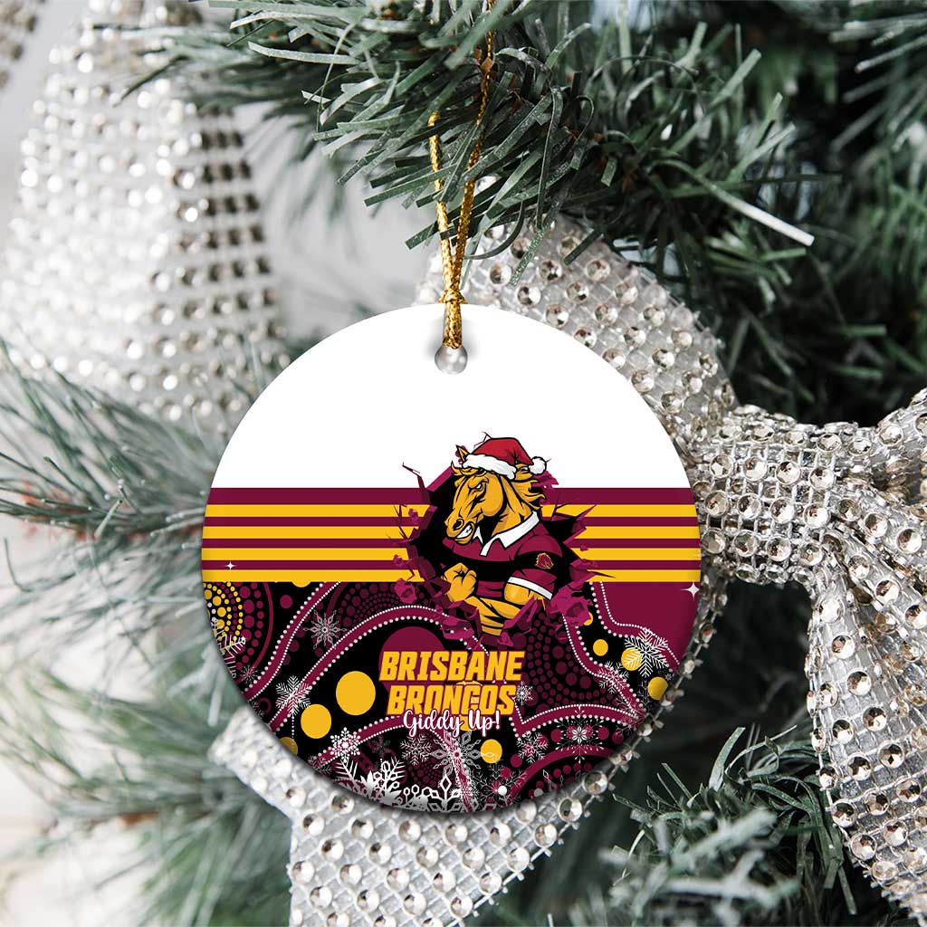 Custom Broncos Rugby Christmas Ceramic Ornament Brisbane Giddy Up Aboriginal Art - Aussie Hoodie