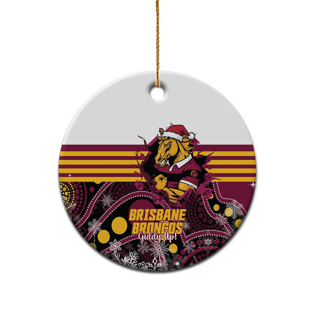 Custom Broncos Rugby Christmas Ceramic Ornament Brisbane Giddy Up Aboriginal Art - Aussie Hoodie