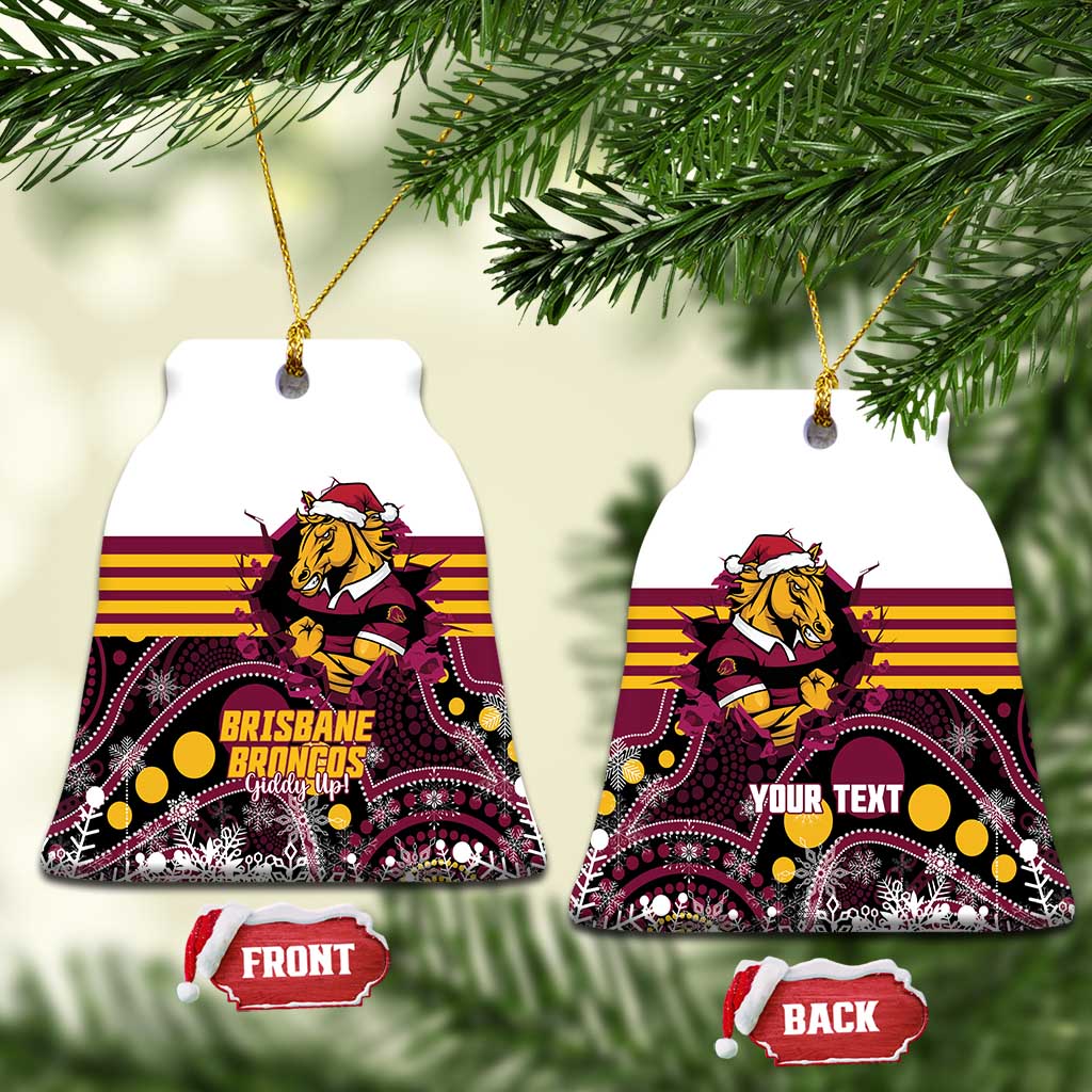 Custom Broncos Rugby Christmas Ceramic Ornament Brisbane Giddy Up Aboriginal Art - Aussie Hoodie