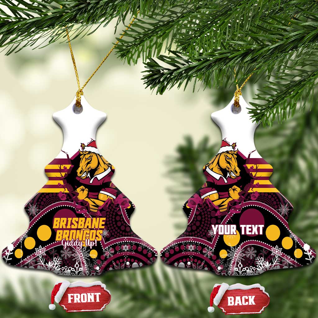 Custom Broncos Rugby Christmas Ceramic Ornament Brisbane Giddy Up Aboriginal Art - Aussie Hoodie