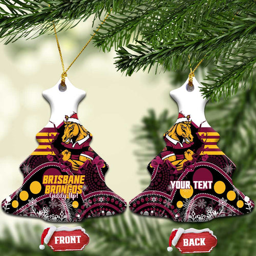Custom Broncos Rugby Christmas Ceramic Ornament Brisbane Giddy Up Aboriginal Art - Aussie Hoodie