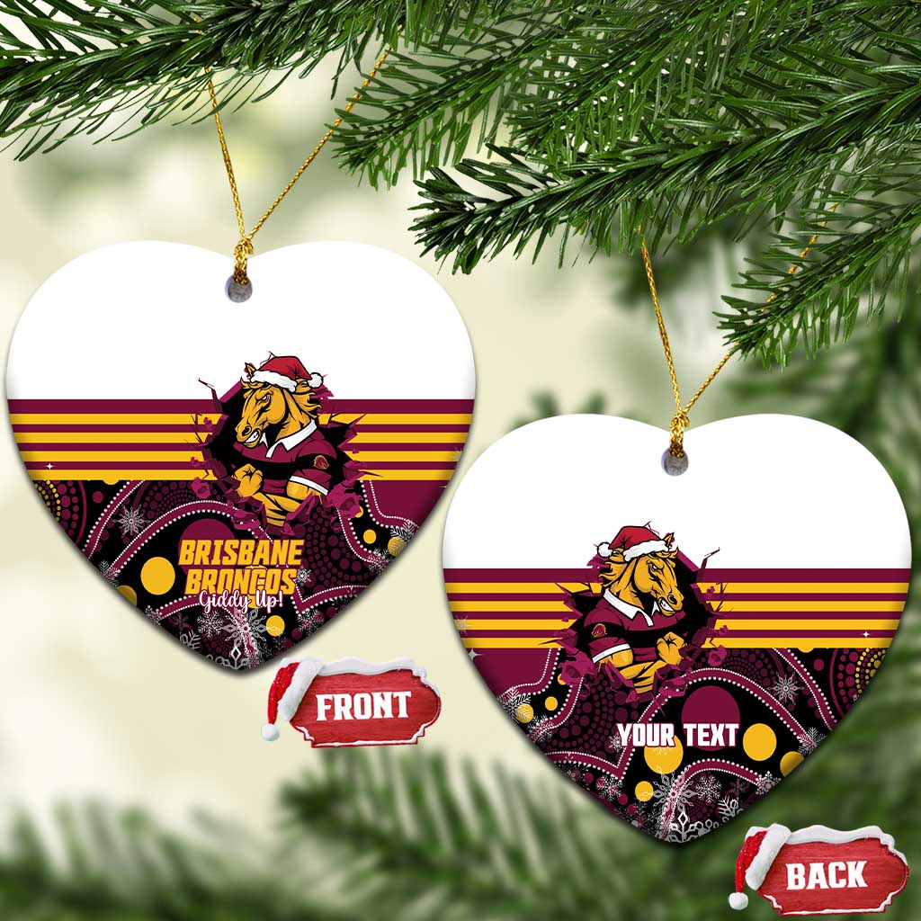 Custom Broncos Rugby Christmas Ceramic Ornament Brisbane Giddy Up Aboriginal Art - Aussie Hoodie
