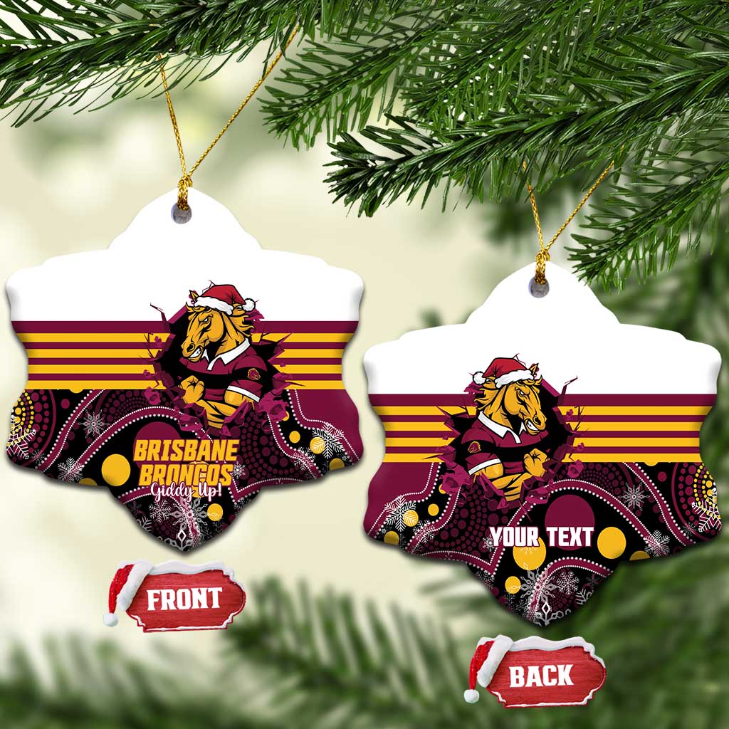 Custom Broncos Rugby Christmas Ceramic Ornament Brisbane Giddy Up Aboriginal Art - Aussie Hoodie