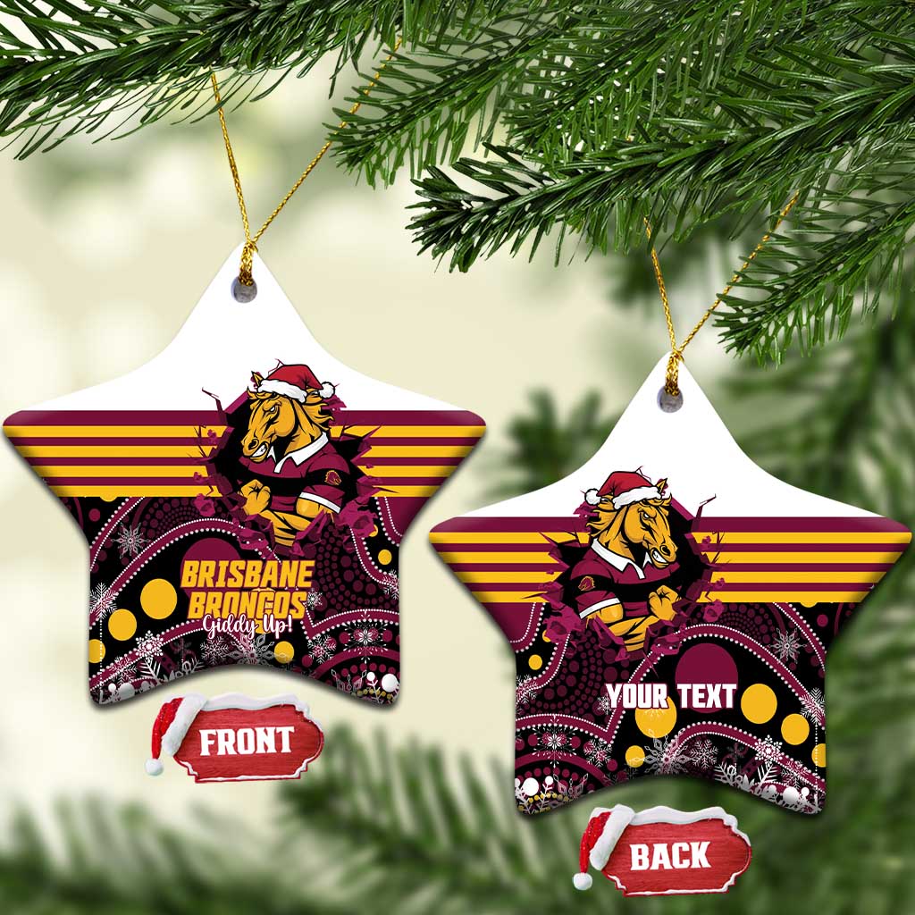 Custom Broncos Rugby Christmas Ceramic Ornament Brisbane Giddy Up Aboriginal Art - Aussie Hoodie