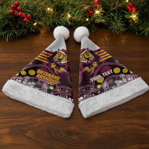 Custom Broncos Rugby Christmas Santa Hat Brisbane Giddy Up Aboriginal Art - Aussie Hoodie