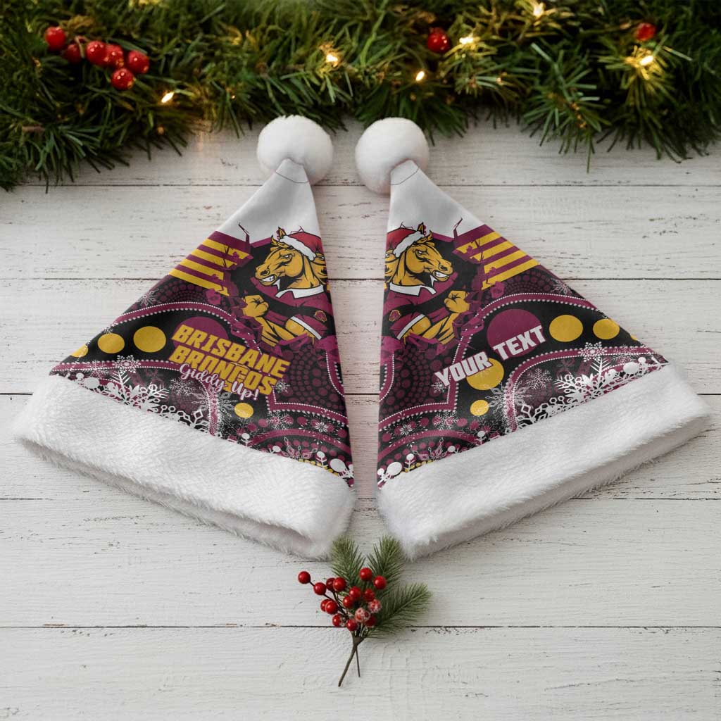 Custom Broncos Rugby Christmas Santa Hat Brisbane Giddy Up Aboriginal Art - Aussie Hoodie