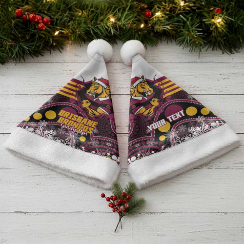 Custom Broncos Rugby Christmas Santa Hat Brisbane Giddy Up Aboriginal Art - Aussie Hoodie