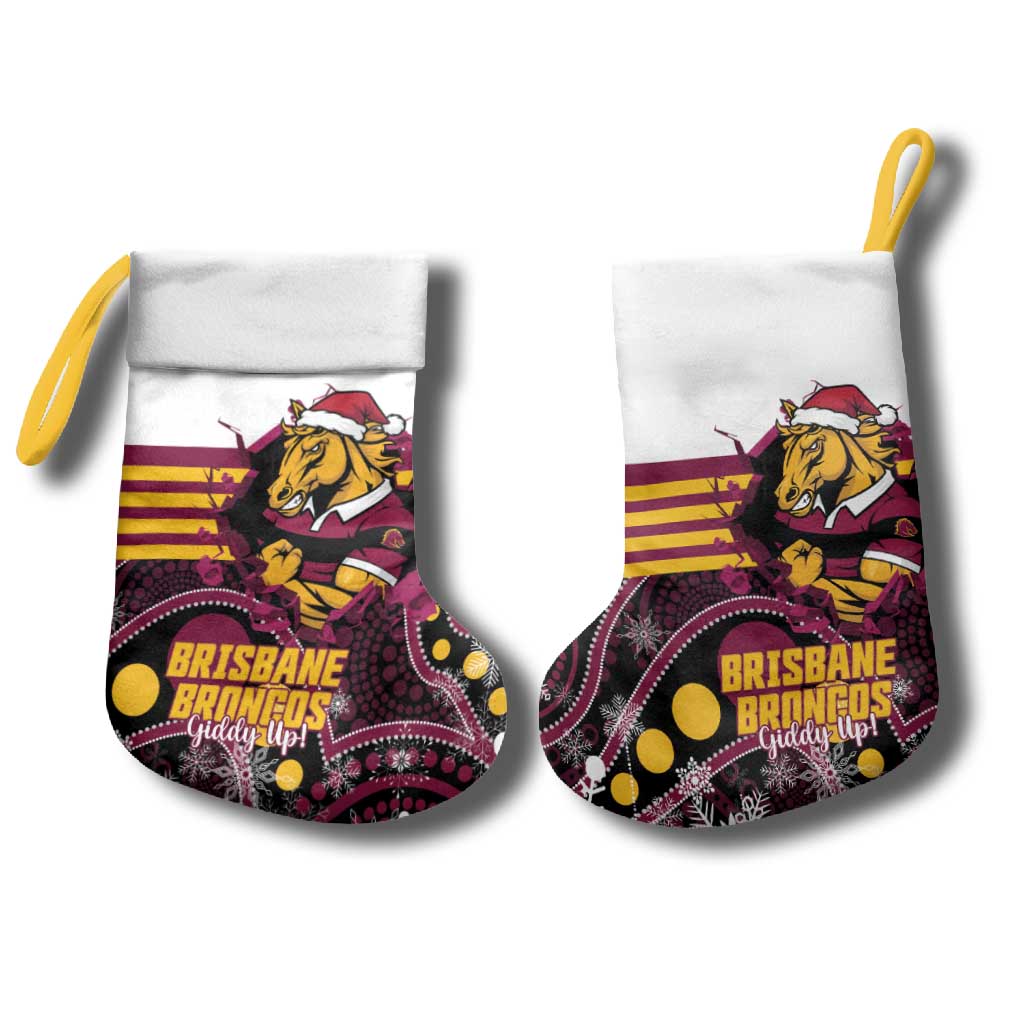 Custom Broncos Rugby Christmas Stocking Brisbane Giddy Up Aboriginal Art - Aussie Hoodie
